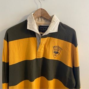 Abercrombie Rugby Polo Shirt Mens XL Yellow and Green Stripe Long Sleeve